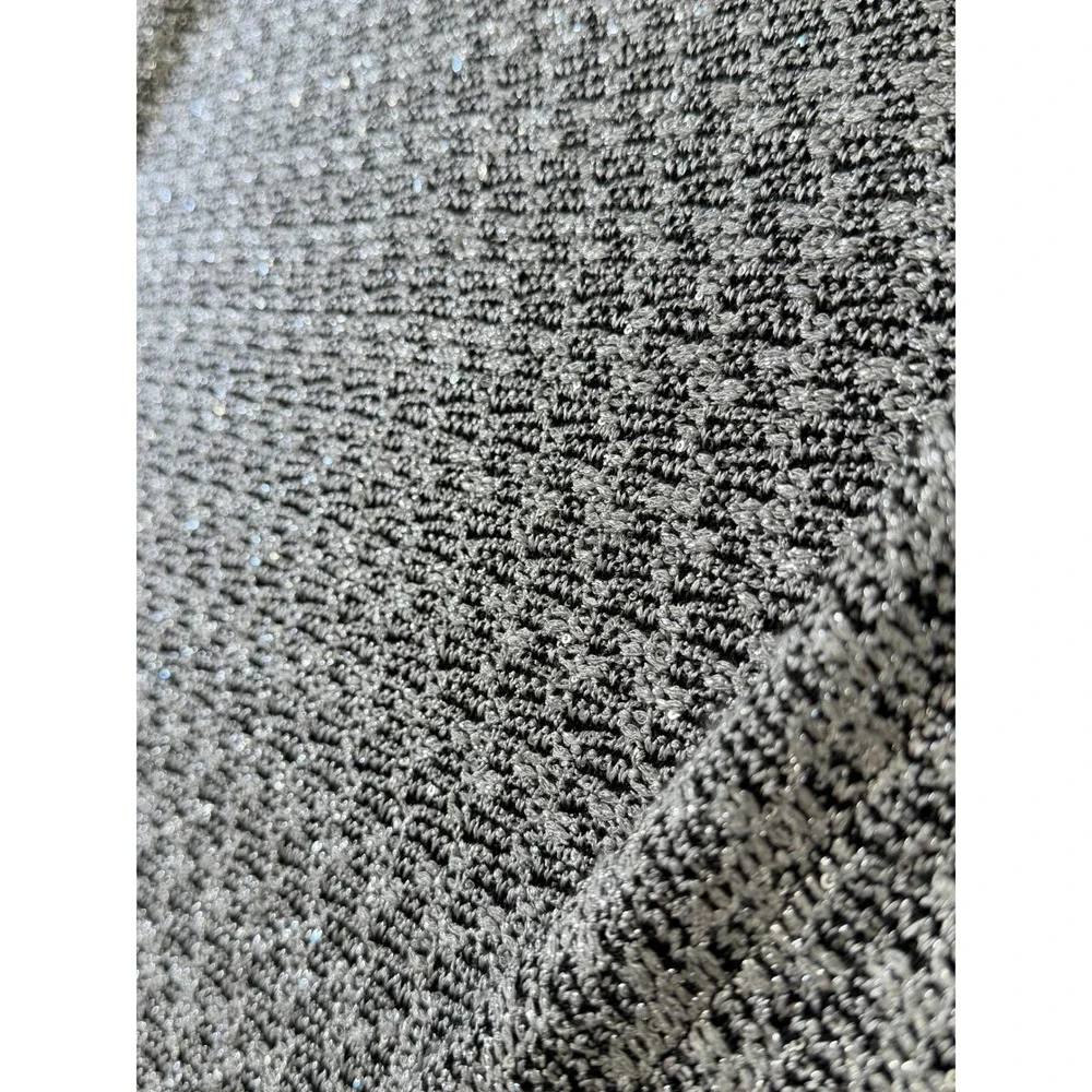 St‎ John Metallic Sequins Knit Tweed A-Line Mini Skirt Black Silver 8 M